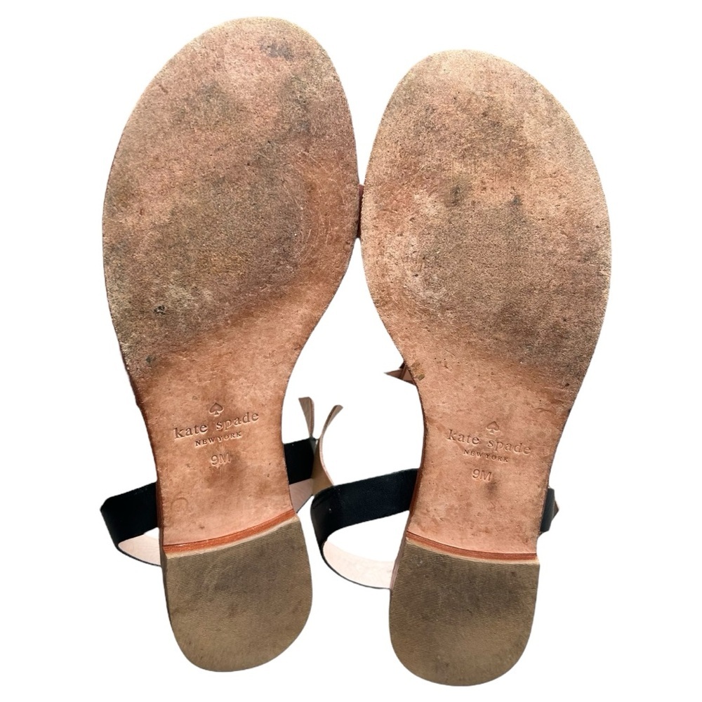 Kate Spade Sky Flat Sandals 9 Luggage Natural Black Vachetta Coastal Boho - Picture 9 of 9